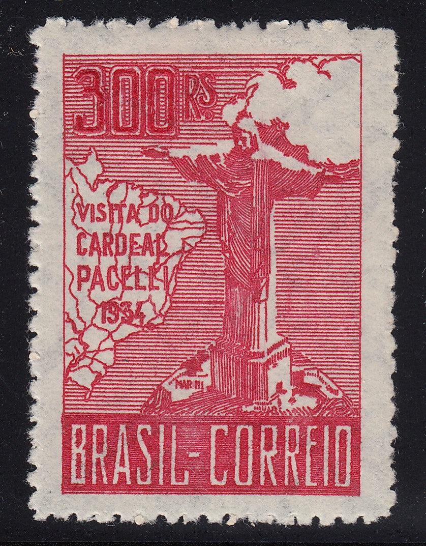 Brazil 1934 300r Cherry Red Type II. VLM Mint. Scott 39