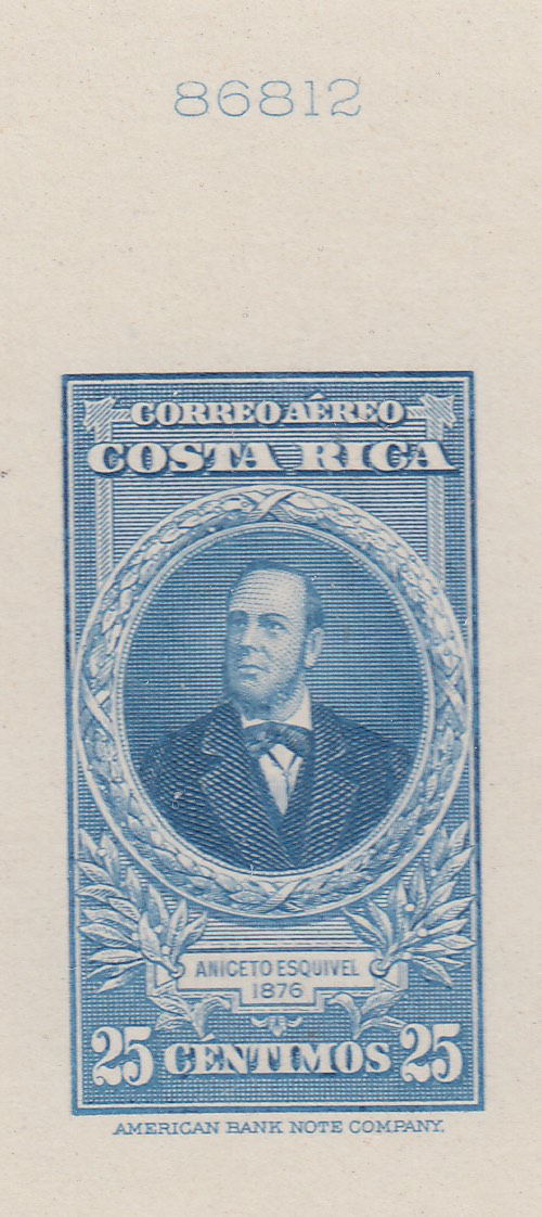 Costa Rica 1946 25c Blue Airmail Sunken Die Proof. Scott C124 var
