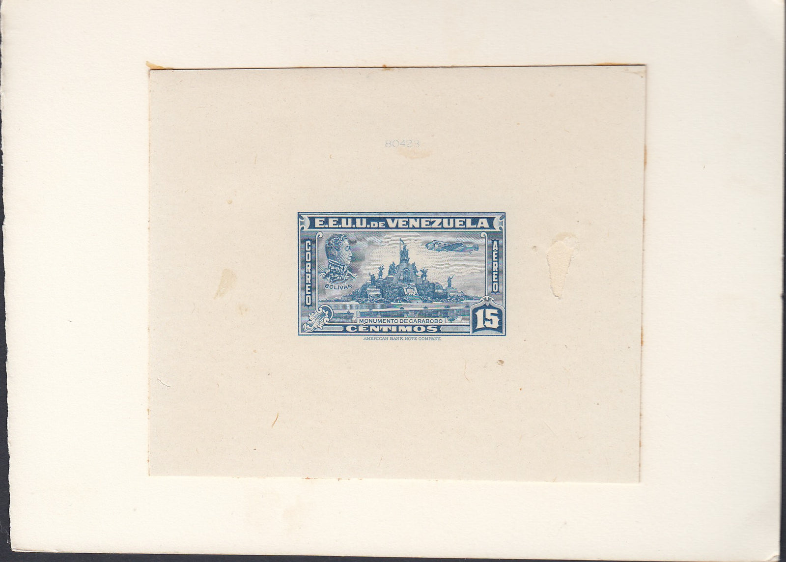 Venezuela 1940 15c Blue Airmail Die Proof. Scott C136 var