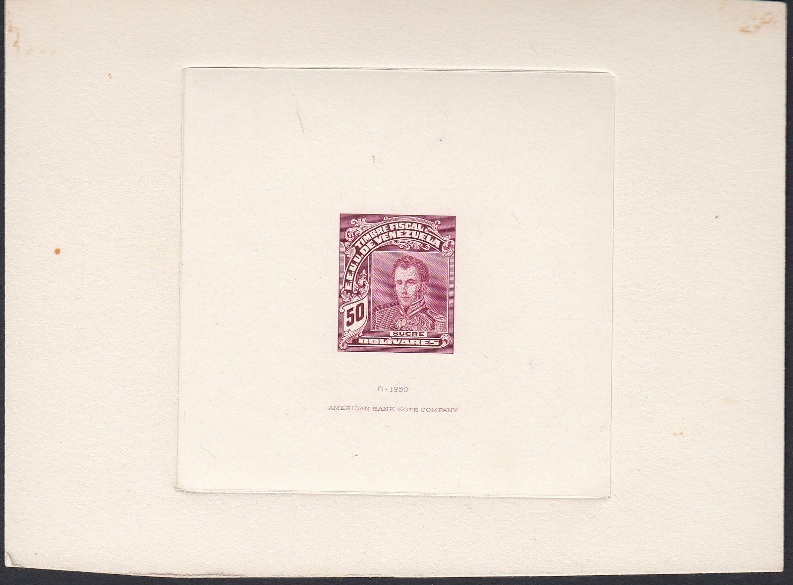 Venezuela 1922 50b Claret Sunken Die Proof. Scott AR67 var