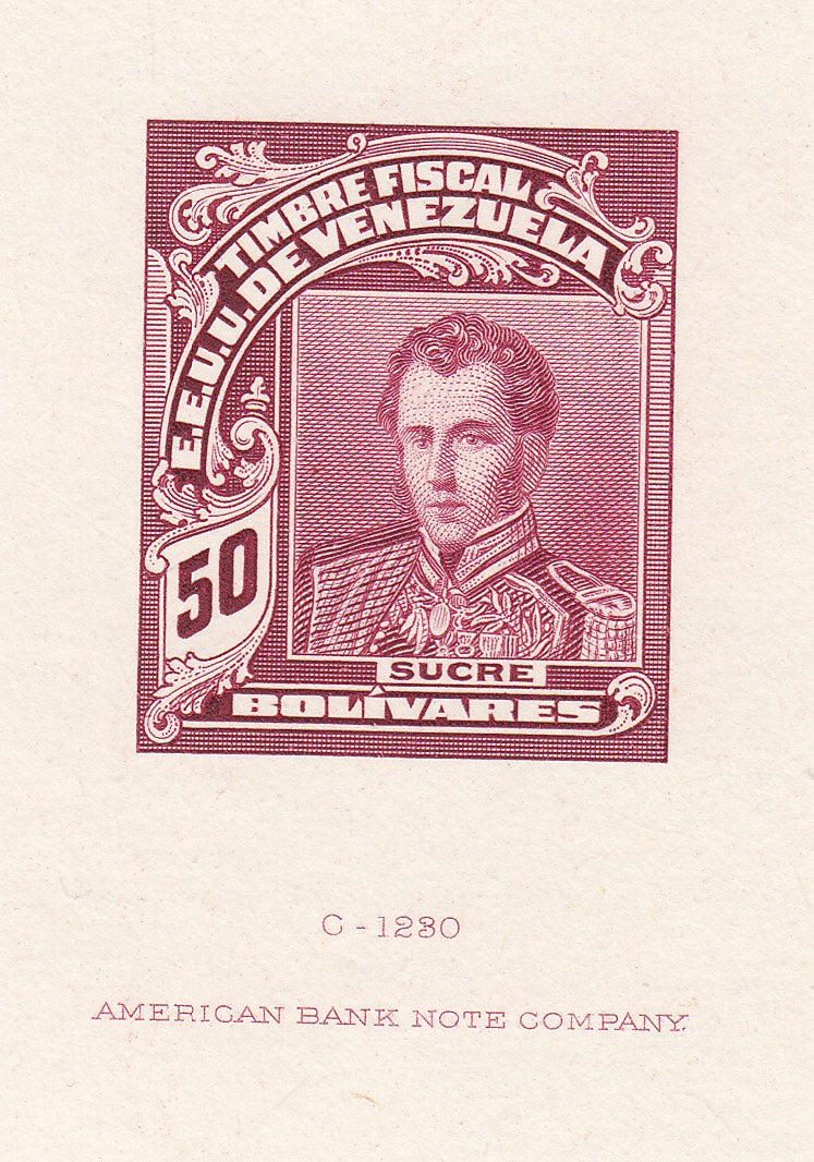 Venezuela 1922 50b Claret Sunken Die Proof. Scott AR67 var