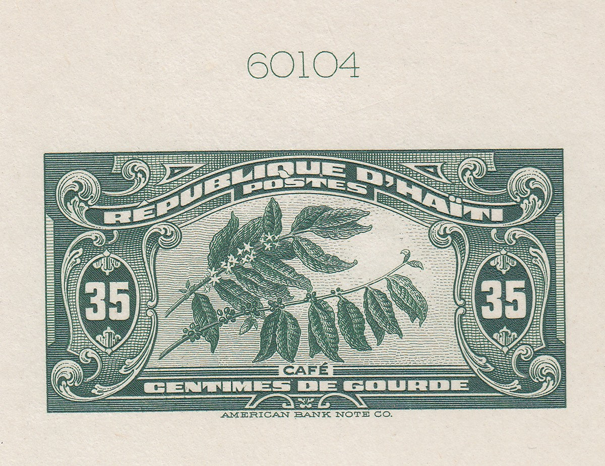 Haiti 1928 35c Deep Green Coffee Beans Sunken Die Proof. Scott 320 var