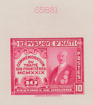 Haiti 1929 10c Carmine Louis Borno Sunken Die Proof. Scott 321 var