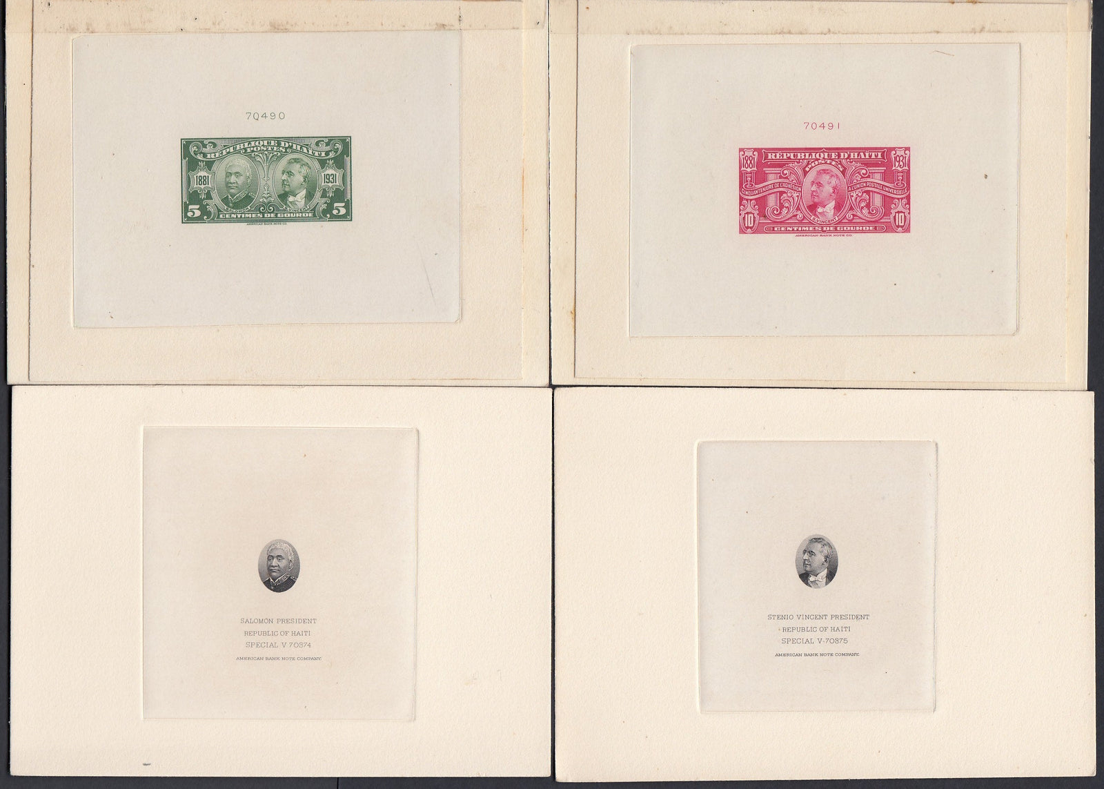 Haiti 1931 UPU 50th Anniversary Sunken Die Proof Complete Set Plus Vignettes. Scott 322-323 var