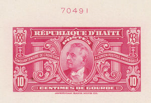 Haiti 1931 UPU 50th Anniversary Sunken Die Proof Complete Set Plus Vignettes. Scott 322-323 var