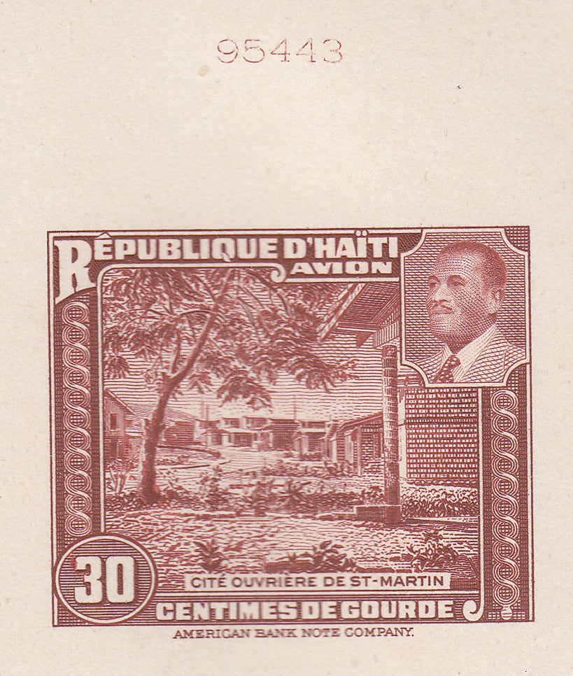 Haiti 1953 30c Red Brown Airmail Sunken Die Proof. Scott C58 var