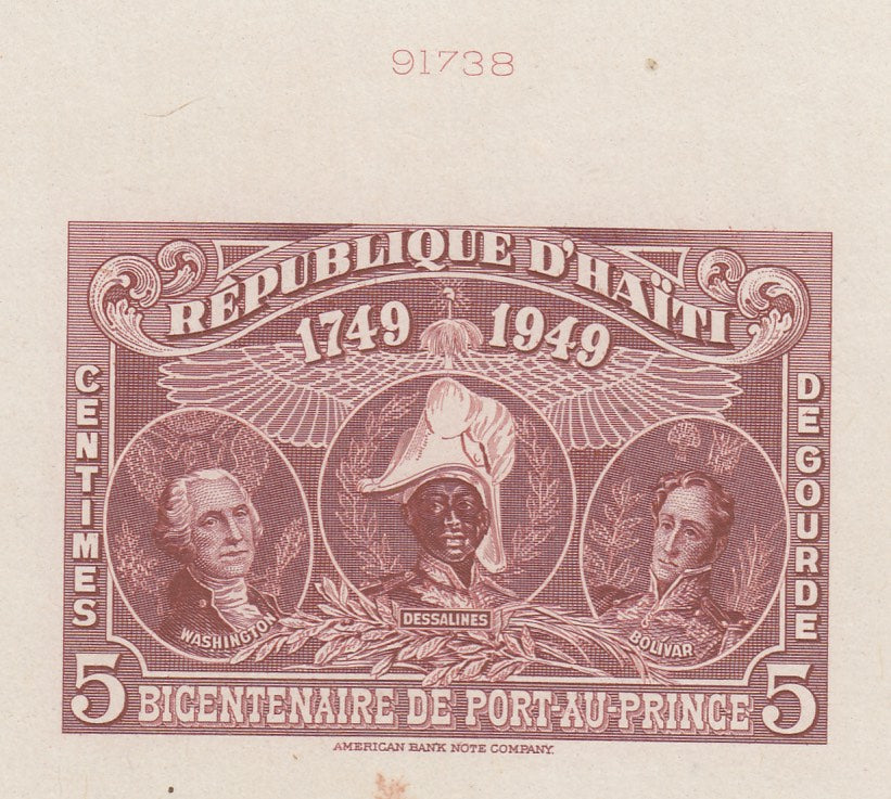 Haiti 1949 5c Bicentenary of Port-au-Prince Die Proofs x 3. Scott RA9, RA11 & RA14 var