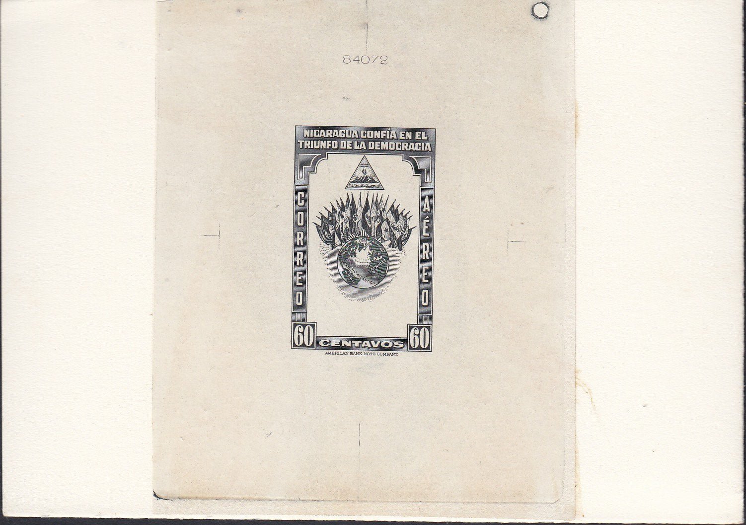 Nicaragua 1943 60c Victory Airmail Intermediate Sunken Die Proof. Scott C262 var