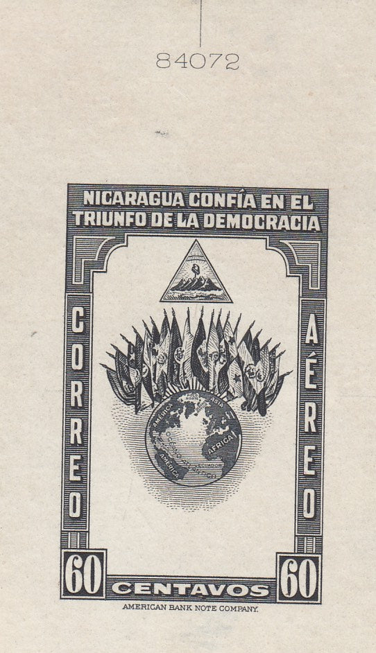 Nicaragua 1943 60c Victory Airmail Intermediate Sunken Die Proof. Scott C262 var