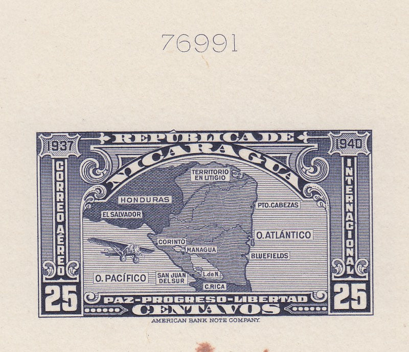 Nicaragua 1937 Map Airmail Die Proofs x 3. Scott C189-C191 var