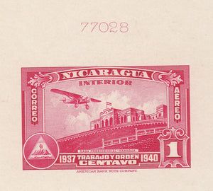 Nicaragua 1937 1c Rose Carmine Airmail Die Proof. Scott C193 var