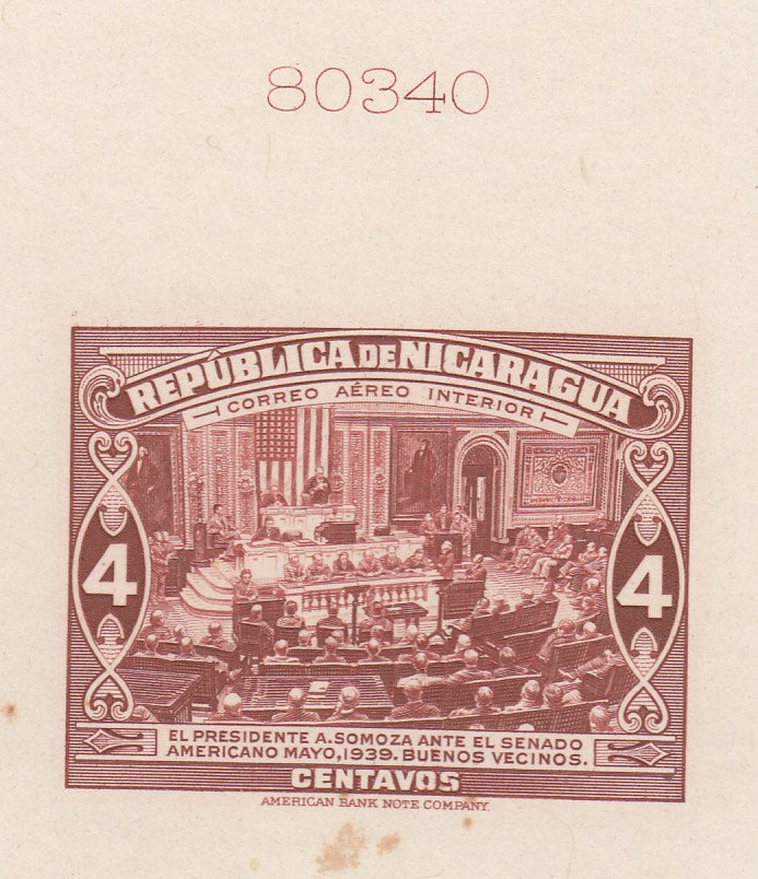 Nicaragua 1940 Somoza Airmail Die Proofs x 3. Scott C241-C243 var