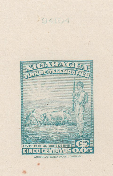 Nicaragua 1949 5c Telegraph Die Proofs x 2. Scott Unlisted