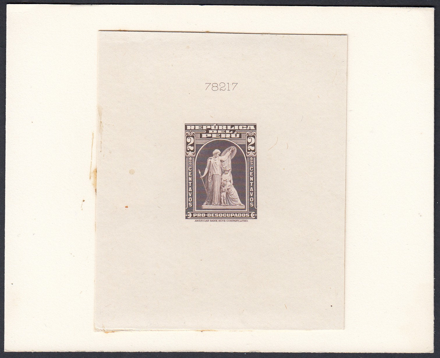Peru 1938 2c Brown Unemployment Fund Die Proof. Scott RA29 var