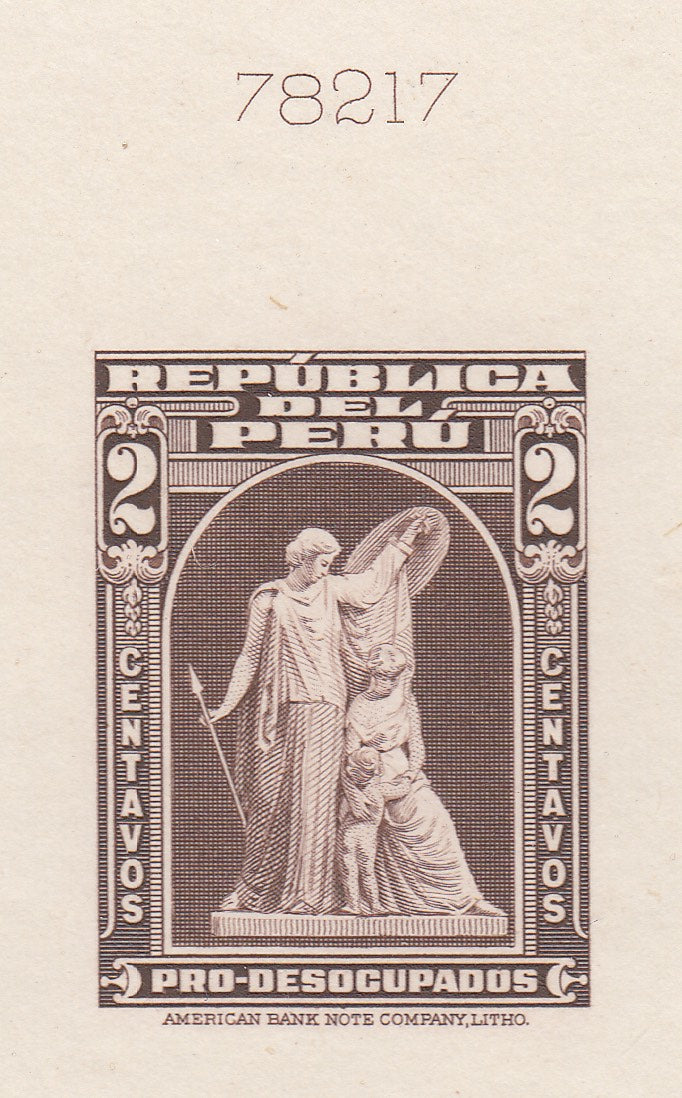 Peru 1938 2c Brown Unemployment Fund Die Proof. Scott RA29 var
