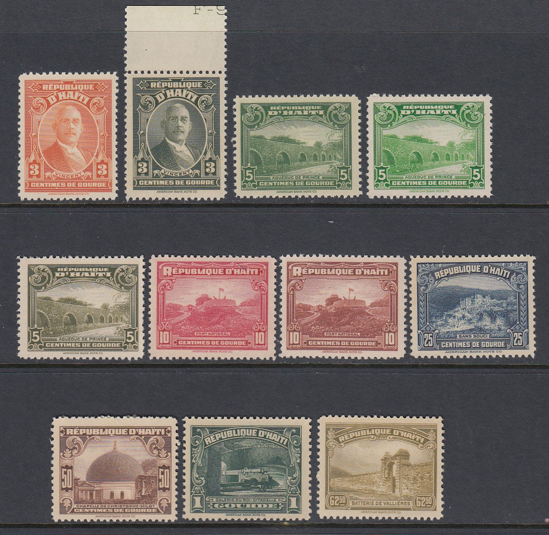 Haiti 1933-40 Definitives Complete Set Plus Shades MNH. Scott 325-334
