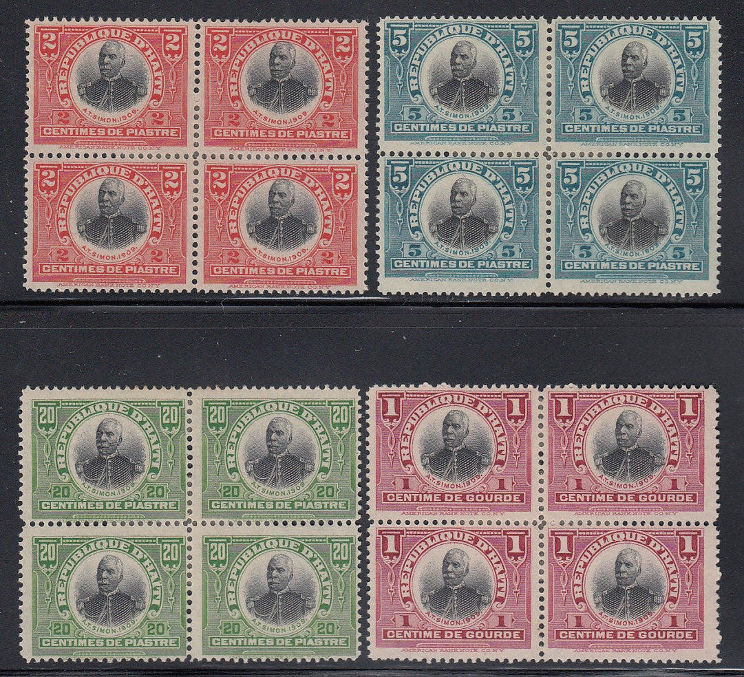 Haiti 1910 President Simon Complete Set in Blocks M Mint. Scott 162-165
