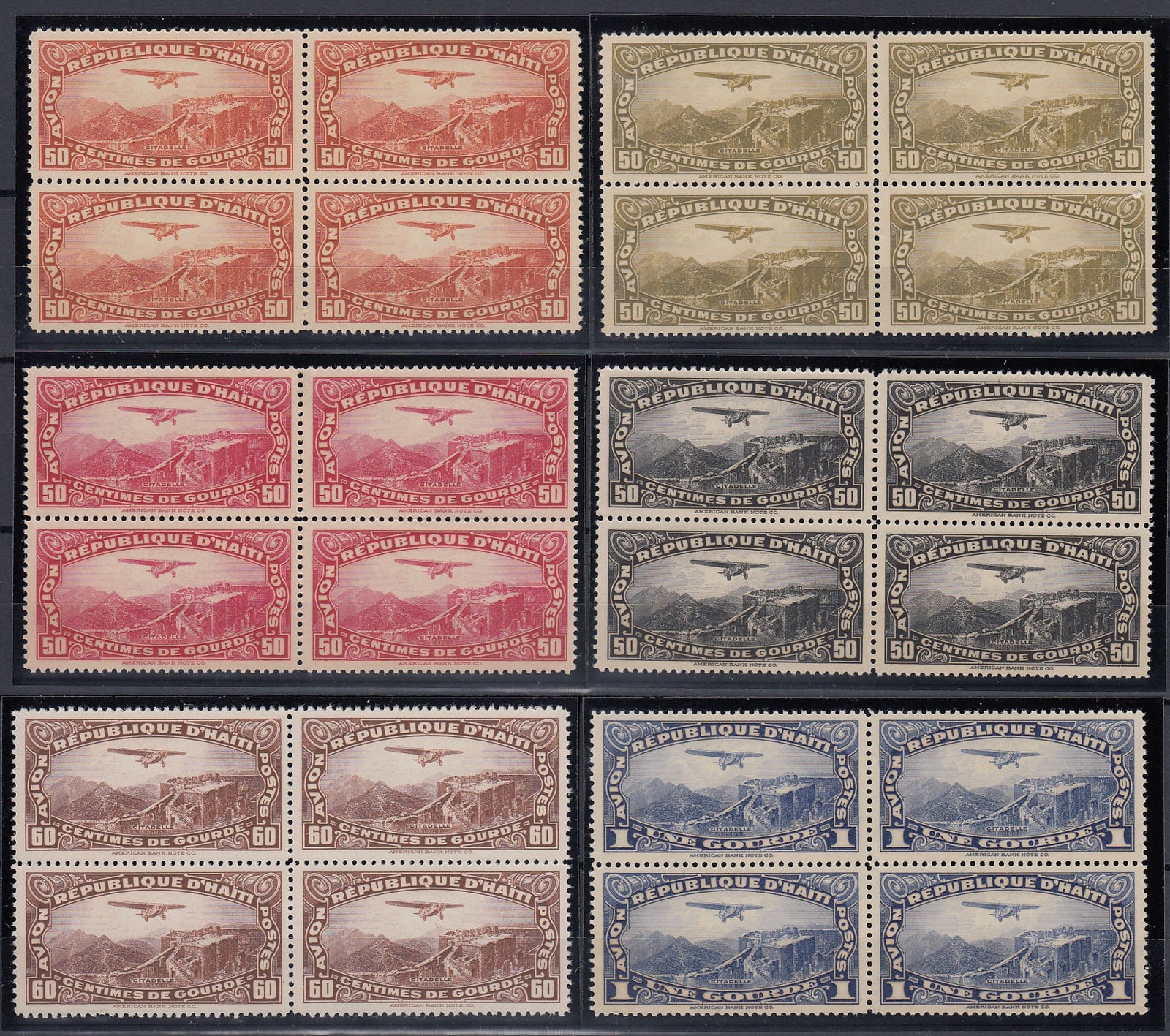 Haiti 1933-40 Airmail Complete Set in Blocks MNH. Scott C5-C9