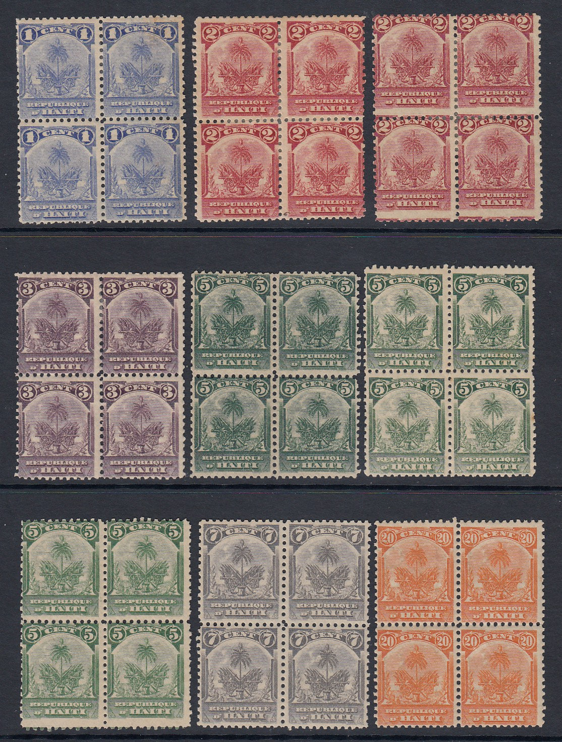 Haiti 1898 Coat of Arms Complete Set in Blocks Plus Shades M Mint/MNH. Scott 46-51
