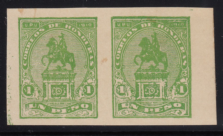 Honduras 1919 1p Yellow Green Imperf Pair VLM Mint. Scott 193a