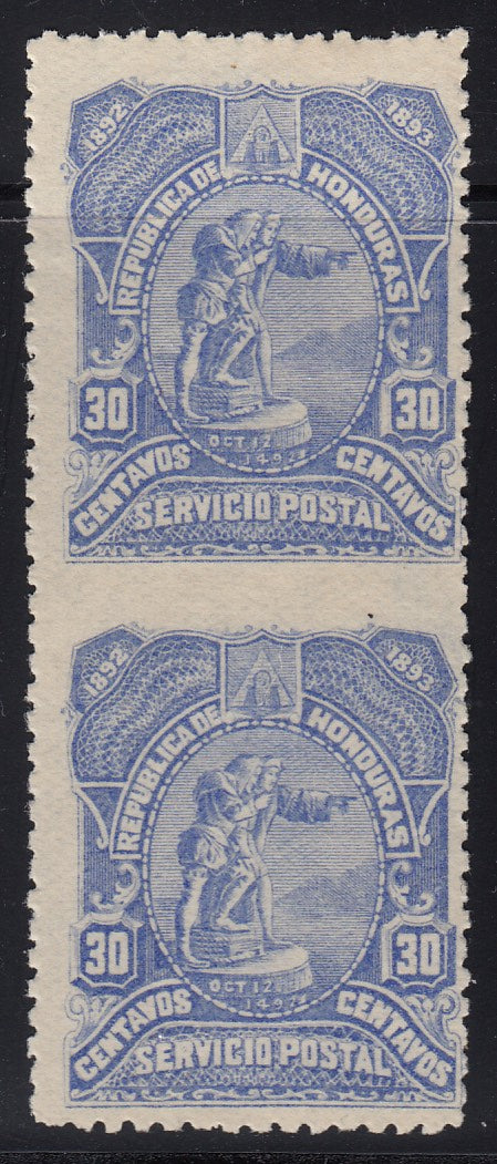 Honduras 1892 30c Ultramarine Imperf Between Pair Error MNH/LM Mint. Scott 71 var