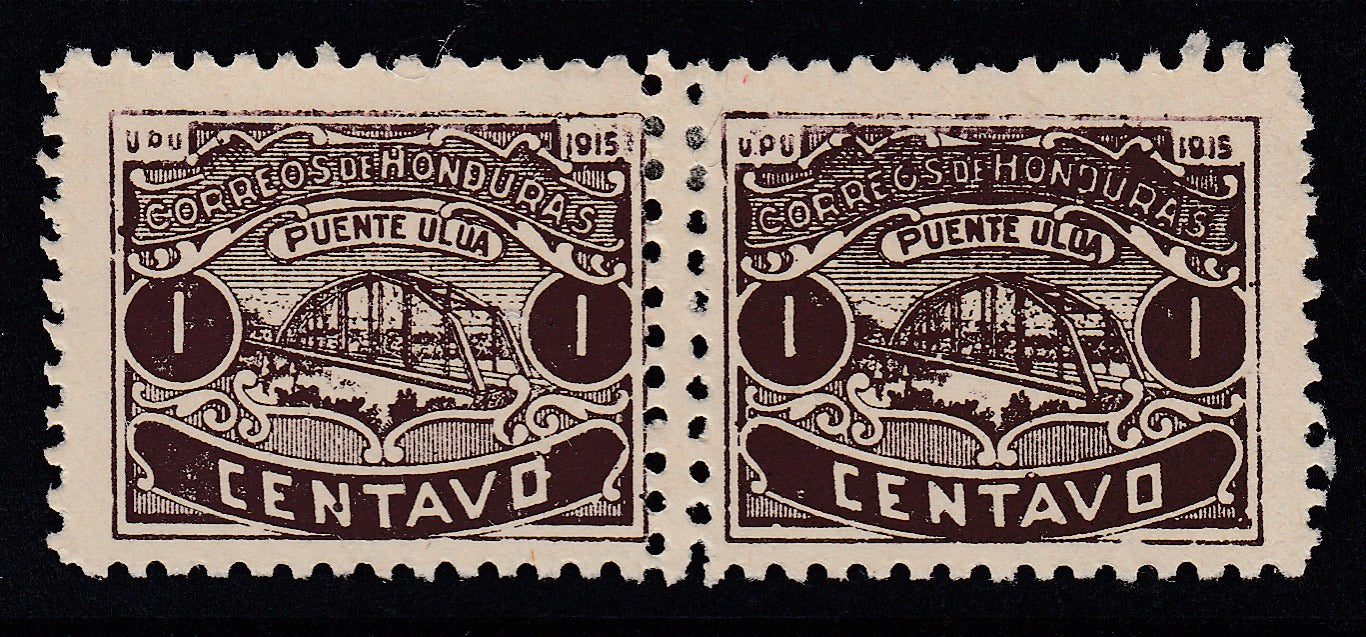 Honduras 1915-16 1c Chocolate Double Perf Between Pair Error M Mint. Scott 174 var