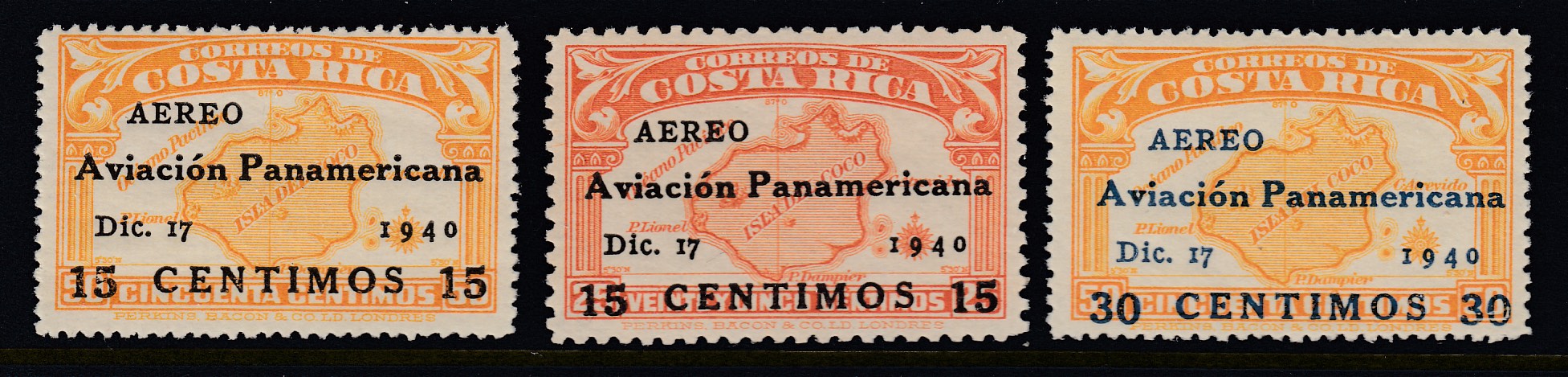 Costa Rica 1940 15c on 25c Orange Panamericana Surcharge Error MNH. Scott C55 var