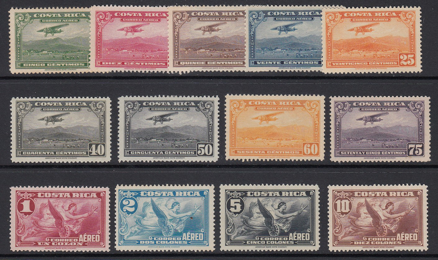 Costa Rica 1934 Airmail Definitives Complete Set MNH/LM Mint. Scott C15-C27