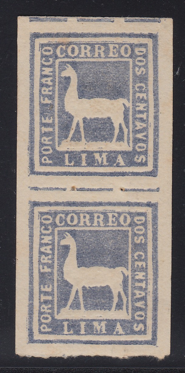 Peru 1873 2c Dark Ultramarine 'Llamita' Pair VLM Mint. Scott 20
