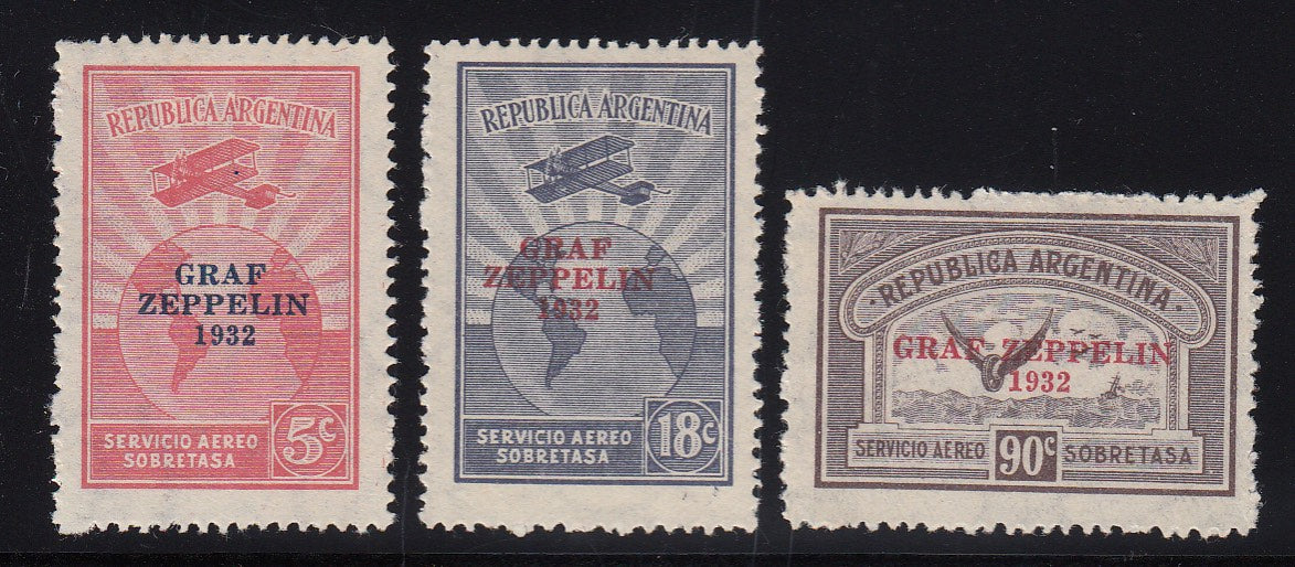Argentina 1932 Zeppelin Airmail Complete Set M Mint. Scott C35-C37
