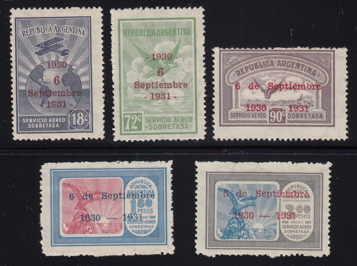 Argentina 1931 Airmail Overprint Complete Set M Mint. Scott C30-C34