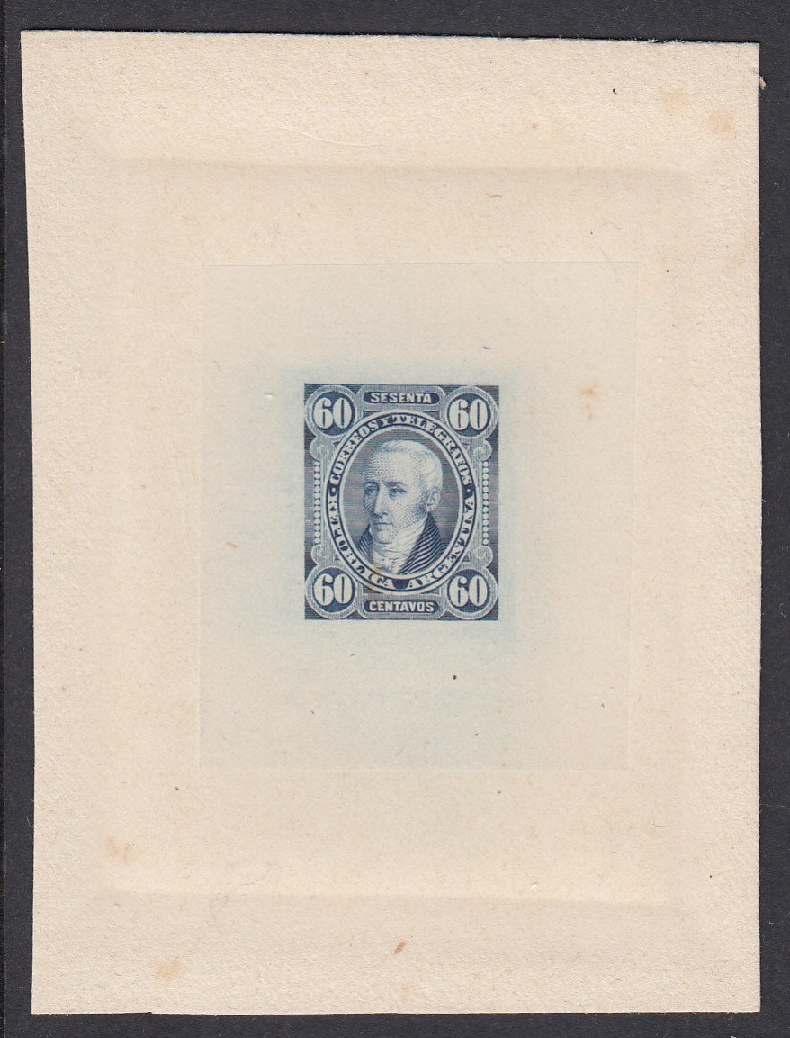 Argentina 1890 60c Blue Sunken Die Proof Color Trial. Scott 82 var