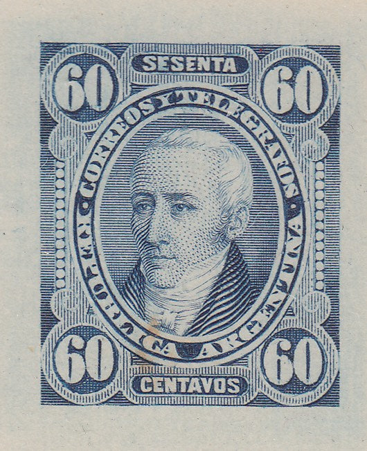 Argentina 1890 60c Blue Sunken Die Proof Color Trial. Scott 82 var