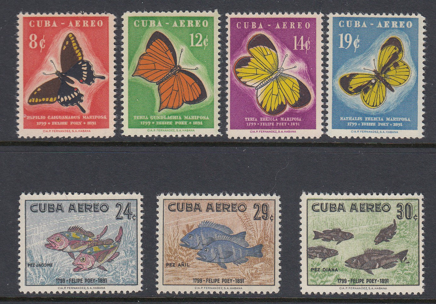 Cuba 1958 Felipe Poey Airmail Complete Set MNH. Scott C185-C191