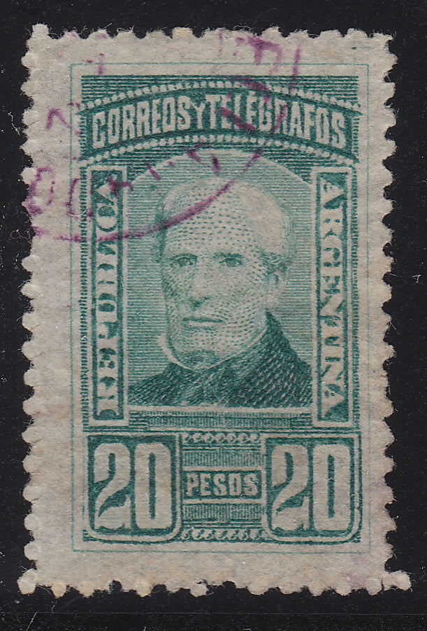 Argentina 1891 20p Green Guillermo Brown Top Value Used. Scott 88