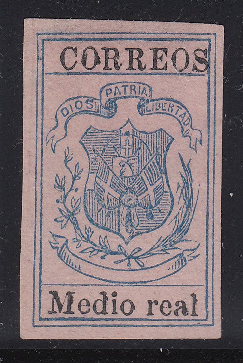 Dominican Republic 1870-73 Medio Real Blue on Rose M Mint. Scott 28