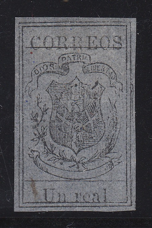 Dominican Republic 1867-71 Un Real Black on Lavender VLM Mint. Scott 23