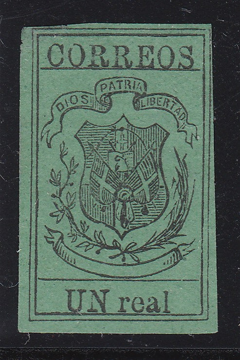 Dominican Republic 1870-73 Un Real Black on Dark Green MNG. Scott 31