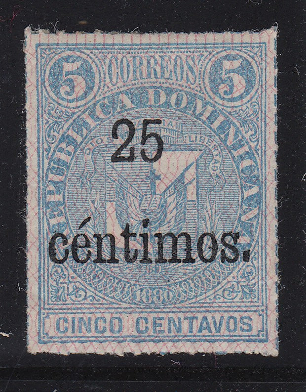 Dominican Republic 1883 25c on 5c Blue M Mint. Scott 77