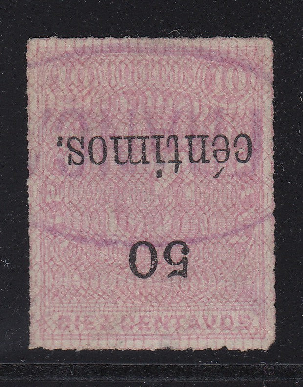 Dominican Republic 1883 50c on 10c Rose Inverted Overprint Used. Scott 78a