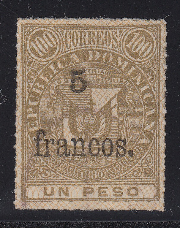 Dominican Republic 1883 5fr on 1p Gold Used. Scott 86