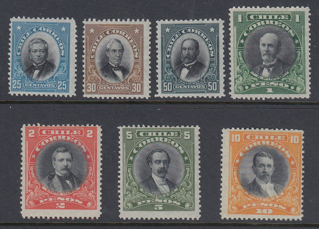 Chile 1911 Presidents Top Values Short Set VLM Mint. Scott 106-112