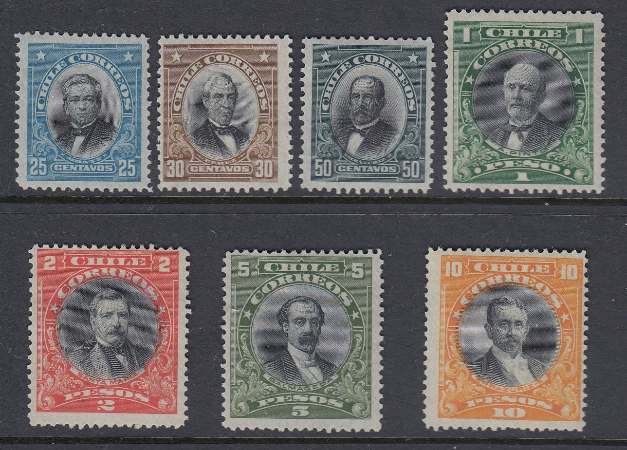 Chile 1911 Presidents Top Values Short Set VLM Mint. Scott 106-112