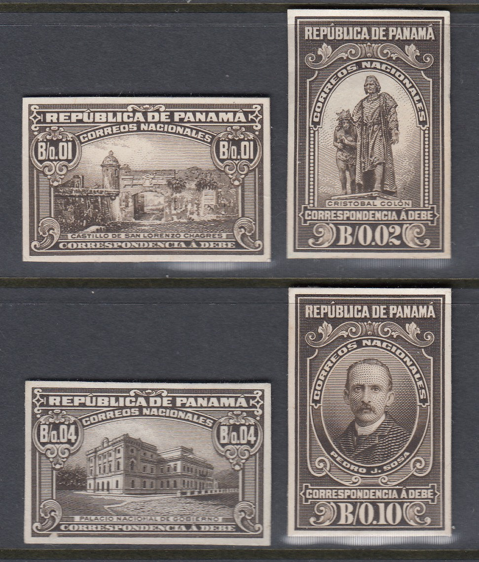 Panama 1915 Postage Due Plate Proofs Complete Set. Scott J1-J4 var