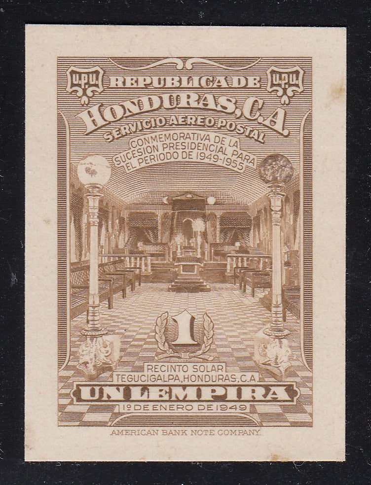 Honduras 1949 1 Lempira Red Brown Airmail Die Proof. Scott C178 var