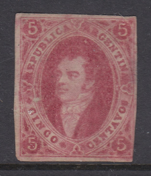 Argentina 1867-72 5c Carmine Rivadavia Unwatermarked MNG. Scott 14