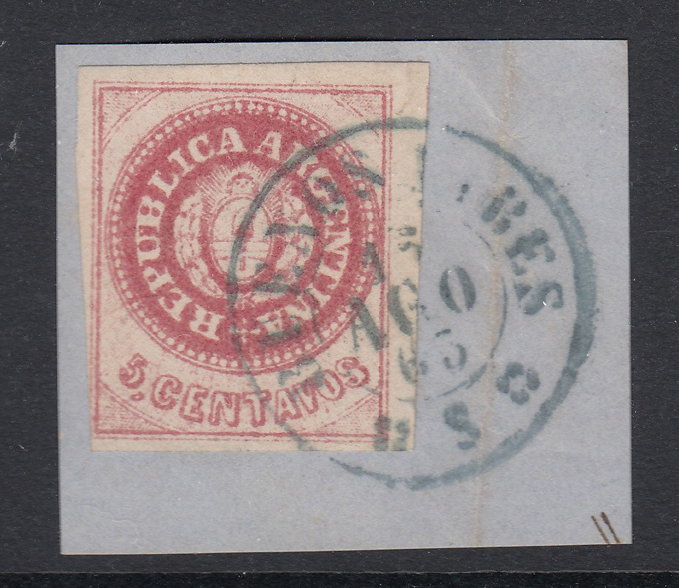 Argentina 1863 5c Carmine Rose Used on Piece with Buenos Aires CDS. Scott 7Cm