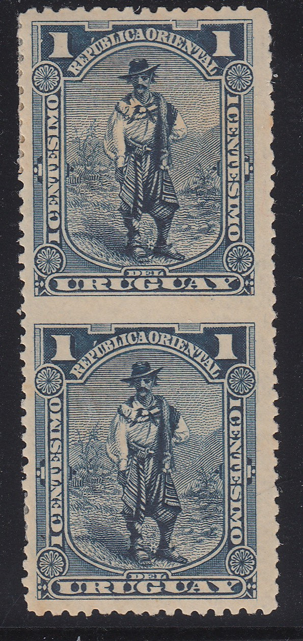 Uruguay 1895-99 1c Slate Blue Imperforate Between Pair M Mint. Scott 109 var