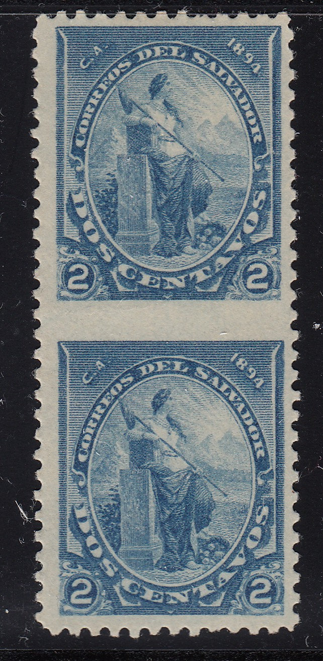 El Salvador 1894 2c Blue Imperforate Between Pair M Mint. Scott 92 var