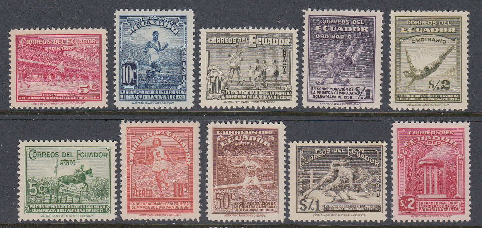 Ecuador Air Mail Stamps 1929-1952 Lot Of 19, 2 Sheets Auction